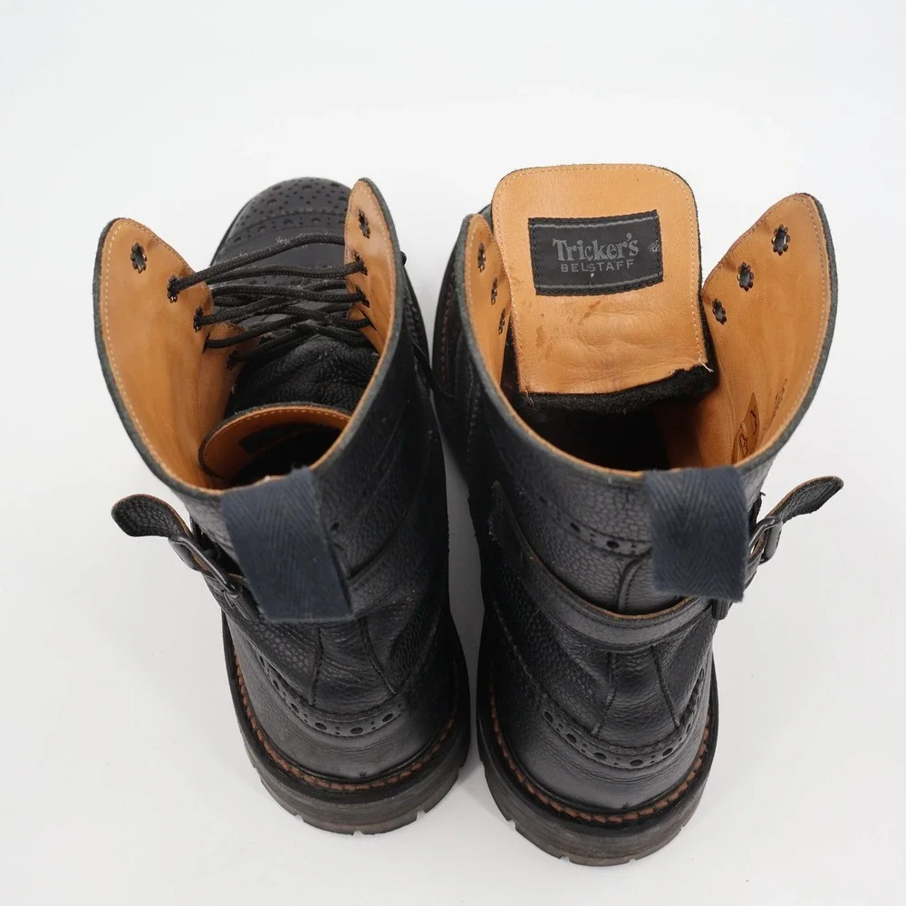 Tricker's Belstaff M7942 Brogue Boots Mens 12 Black Pebble Leather Wingtip UK 12